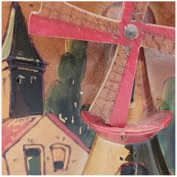 Vintage Hand Painted Dutch WINDMILL PLATE Wood Wall Hanging 7" Holland Made 2143 - Picture 4 of 15